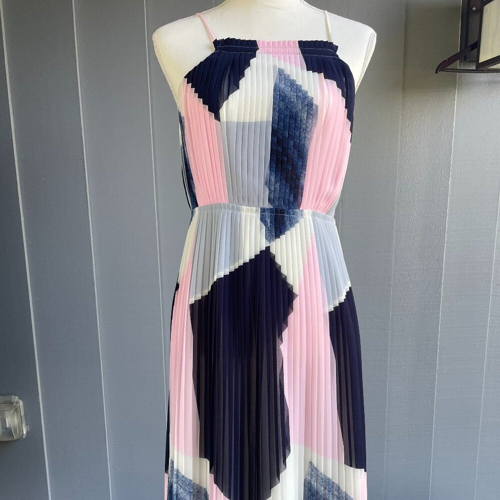 Banana Republic Pleated Spaghetti-Strap Maxi Dress in Navy, Pink, White